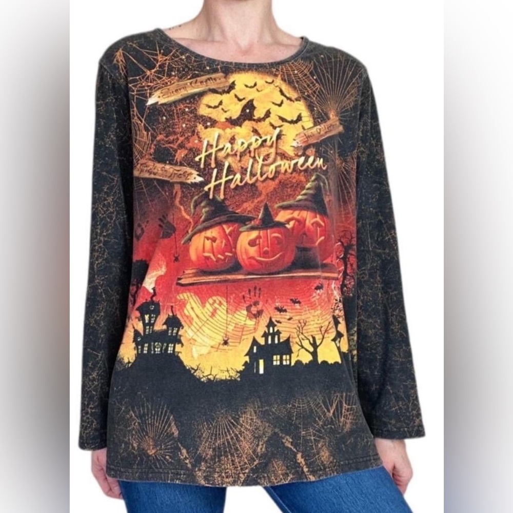 Vintage My Halloween Y2K Happy Halloween Pumpkin Ghost Spooky Rivet Bling Shirt
